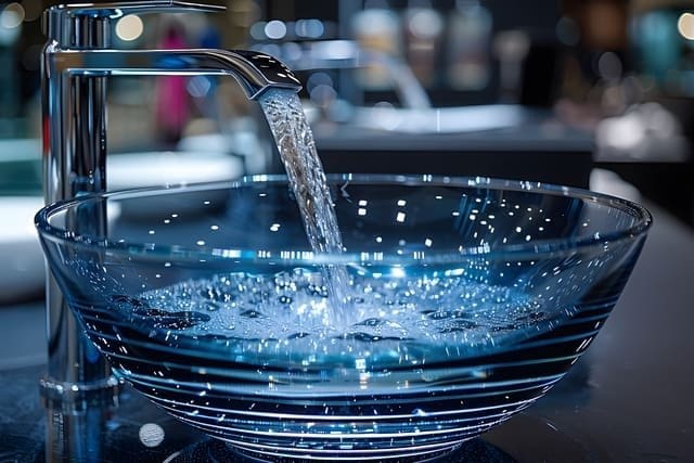 Modern Bathroom Sink Design with Flowing Water in Glass Basin for Interior Inspiration Generative AI