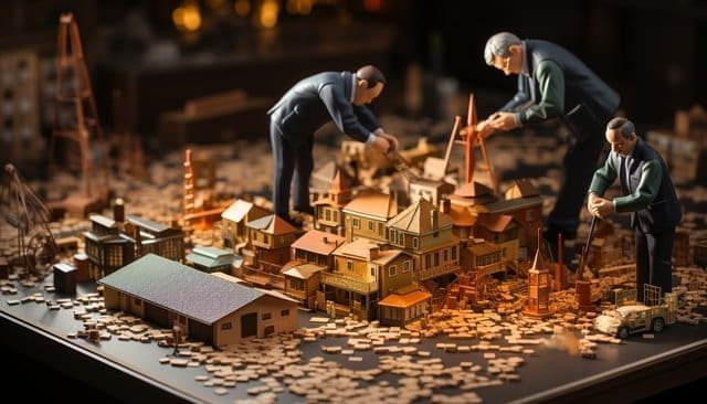 Men working in construction industry, teamwork, craft wood generated by AI